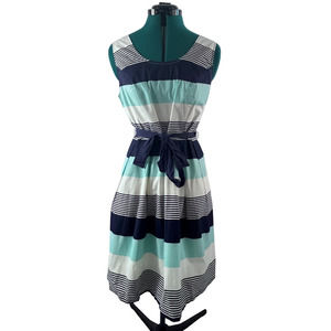 41 Hawthorn Size L Stripe Sleeveless Knee Dress Tie Waist Fit & Flare